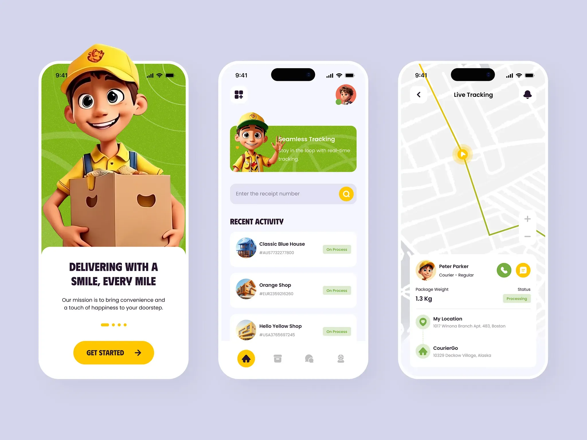 CourierGo delivery app UI design