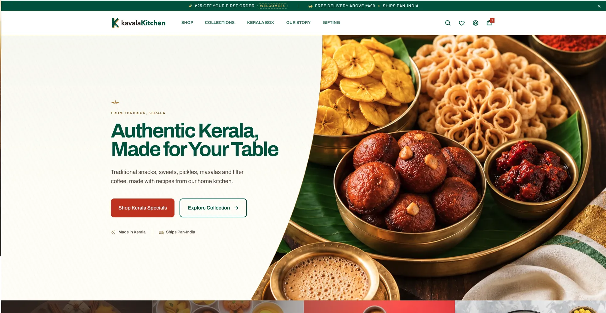 Kavala Kitchen Kerala snacks web store homepage